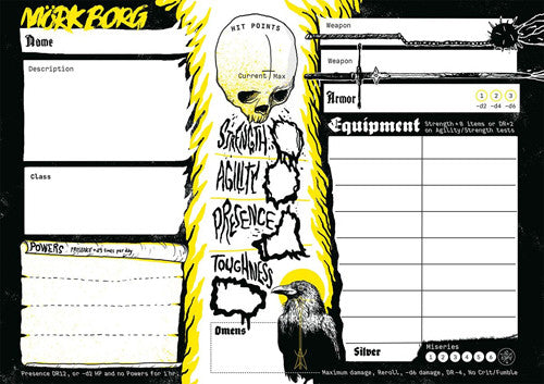 Mork Borg RPG : character sheet pad